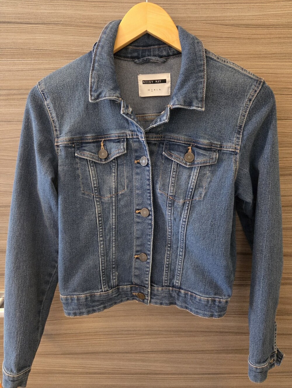 Noisy May Medium Wash Fitted Cropped Denim Jean Jacket